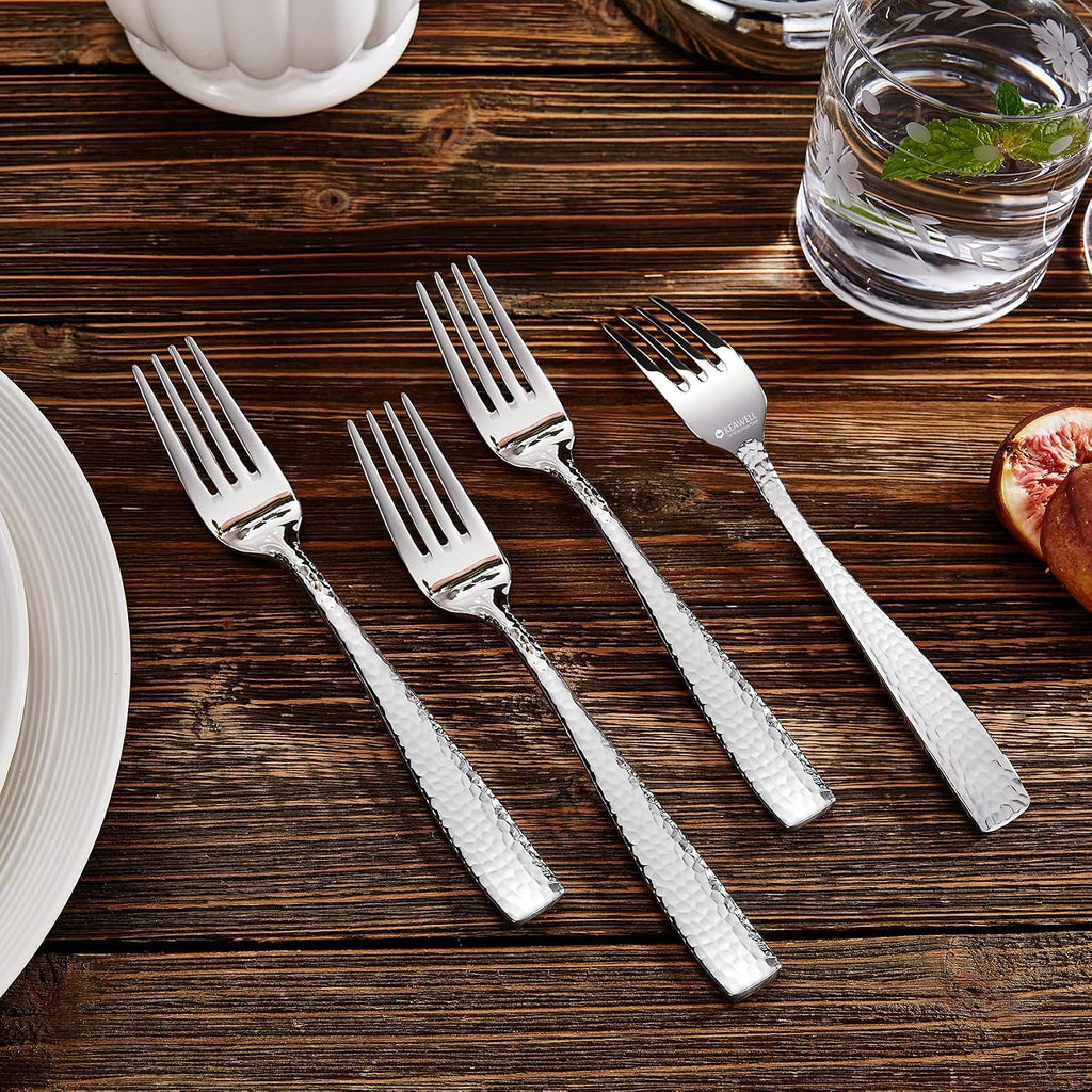 KEAWELL Premium 4-Piece 7.6" Louis Hammered Salad Fork Set  18/10 Stainless Steel  Squared Edge with Smooth Rounded Edges for Comfort  Dishwasher Safe (4  7.6" Salad Fork)