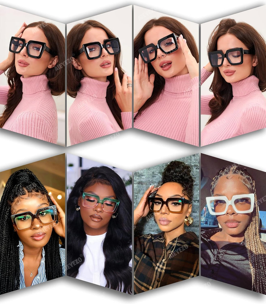 AIEYEZO Oversized Square Blue Light Glasses for Women Cute Big Frame Glasses Fashion Clear Multi-Color Computer Eyewear