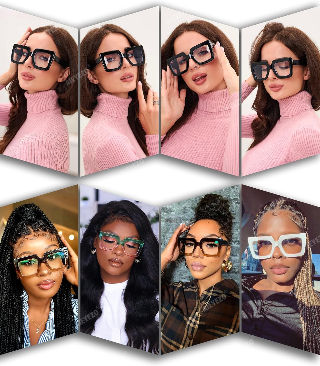 AIEYEZO Oversized Square Blue Light Glasses for Women Cute Big Frame Glasses Fashion Clear Multi-Color Computer Eyewear