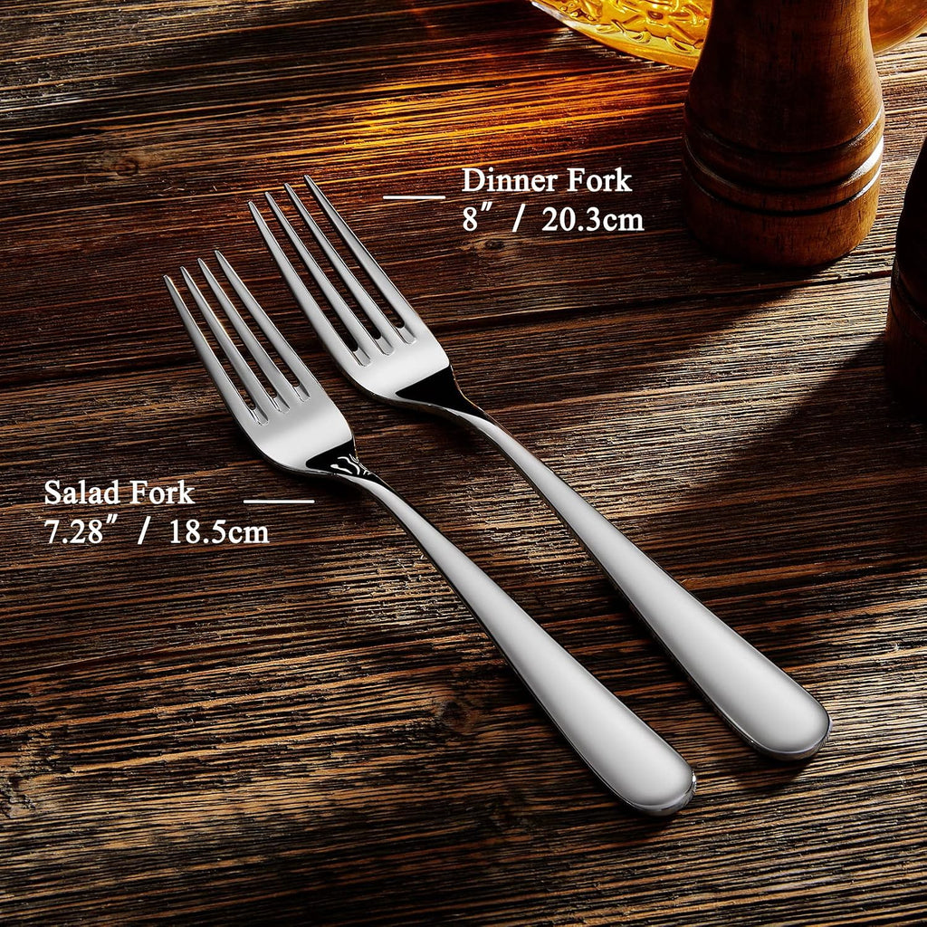 KEAWELL Premium Louise Forks  Set of 4  18/10 Stainless Steel  Forks Silverware with Round Edge  Exceptional Mirror Finish  Dishwasher Safe (7.3" Salad Fork)