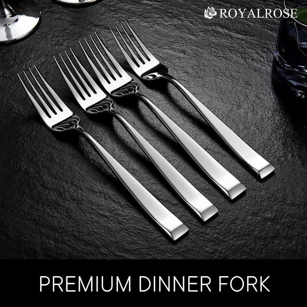 Royalrose Alexander Fine Forks  Set of 4  18/10 Stainless Steel  Well Made  Dishwasher Safe  Heavy Duty Fork (8.1" Dinner Fork)