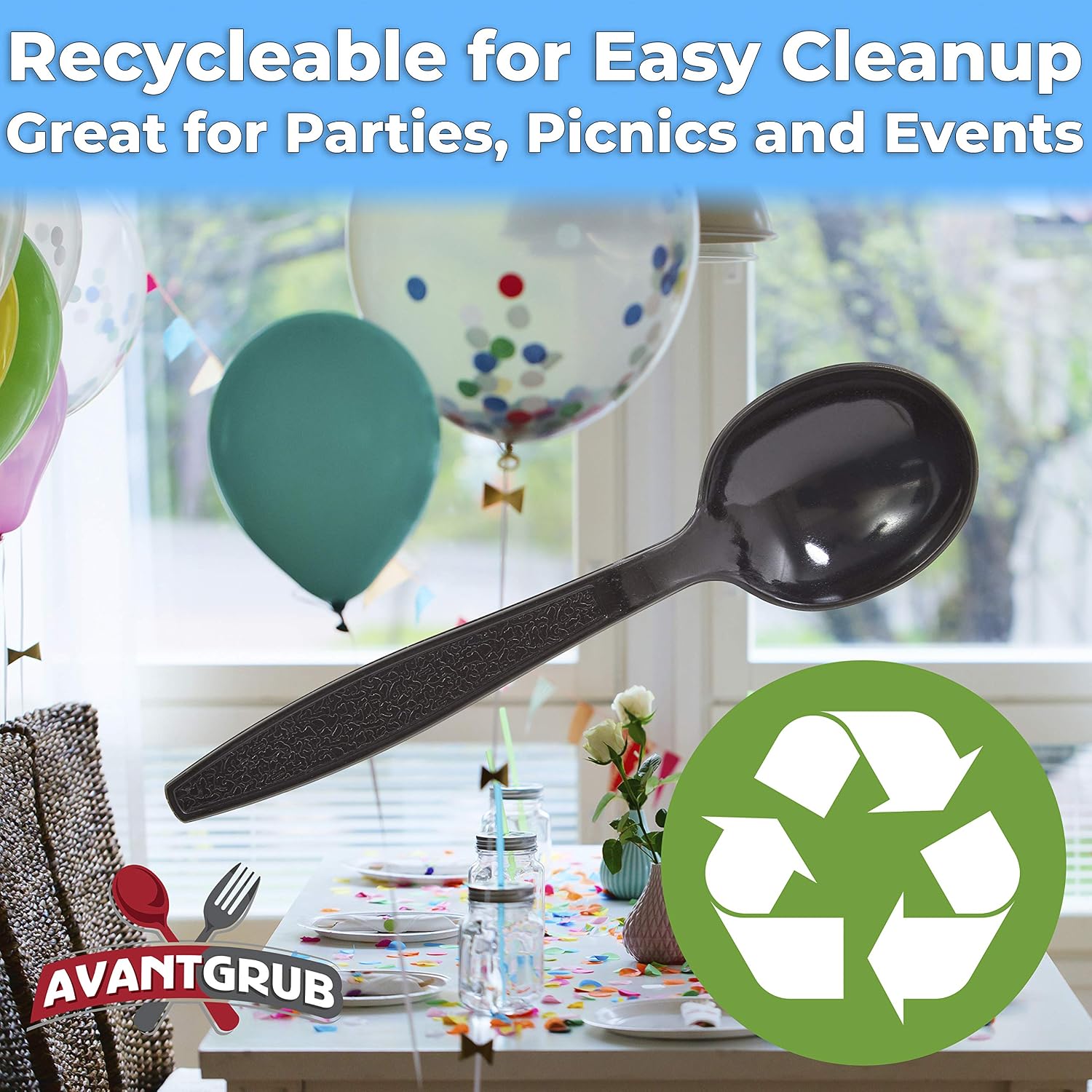 Extra Sturdy  Pro-Grade Plastic Soup Spoons 50 CT. Black  Heavy Duty Recyclable Utensils for Soups  Stews  Chili and Gumbo. Heavyweight Round Spoon is Perfect for Restaurants  Diners and Catering