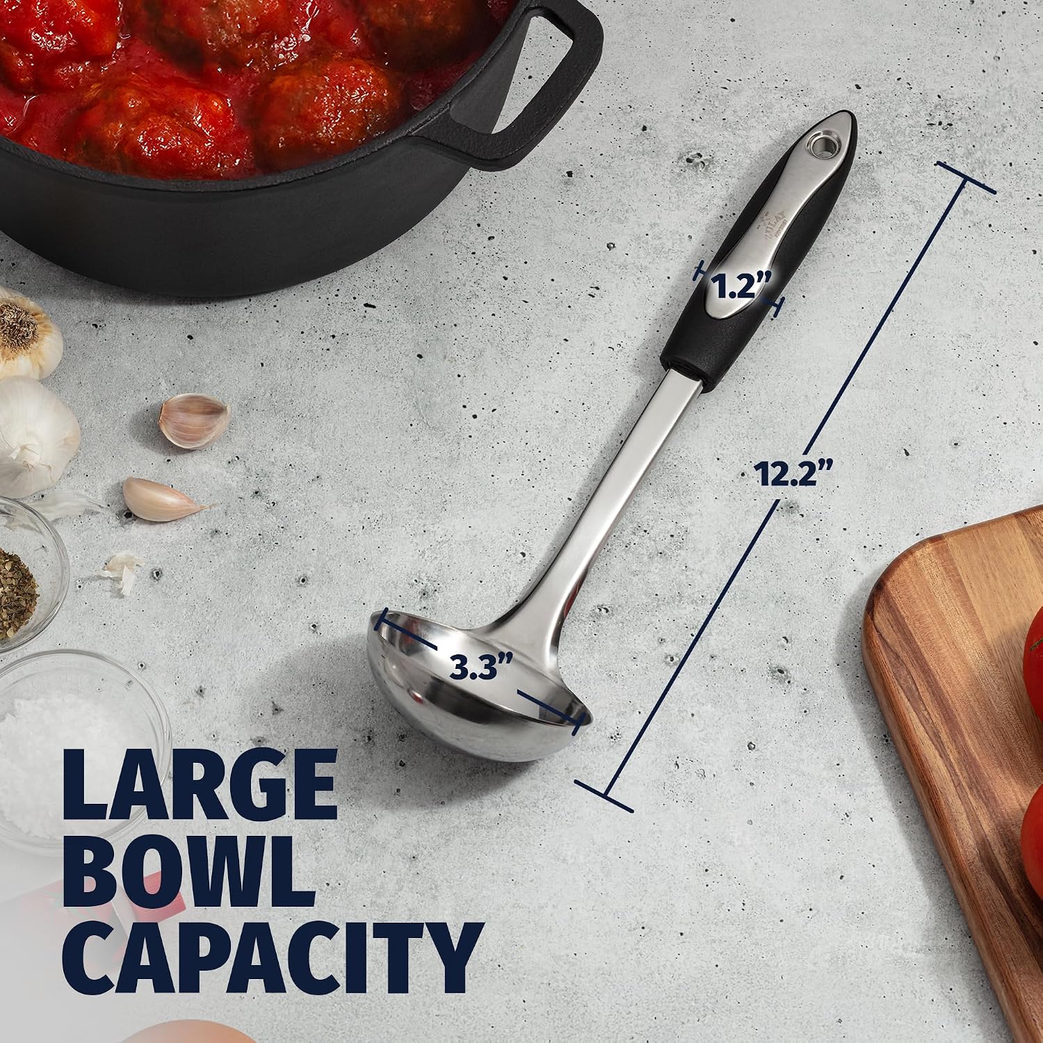 Zulay Kitchen Premium Soup Ladle - 12" Stainless Steel with Non-Slip Silicone Handle
