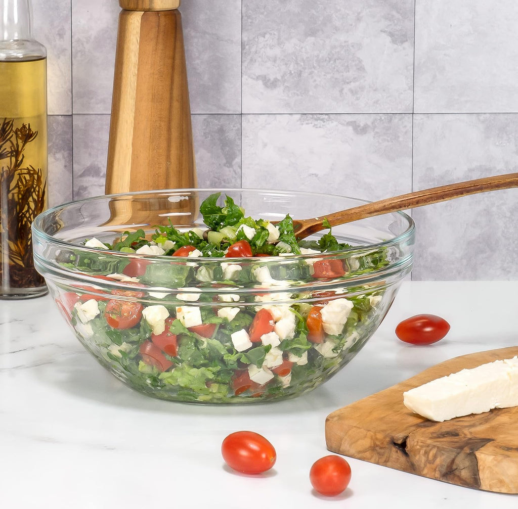 Red Co. 2.6 Quart Fully Tempered Clear Glass Mixing and Prepping Bowl with Safety Rim  Medium