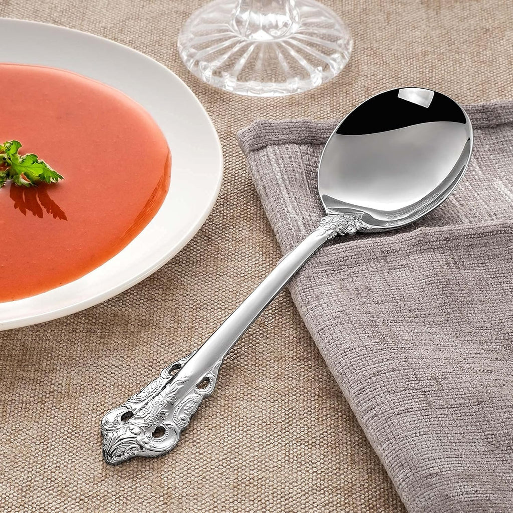 KEAWELL Gorgeous Round Soup Spoon  Set of 4  18/10 Stainless Steel  Luxury Bouillon Spoon  Dishwasher Safe  Fine Mirror Polished (Silver)