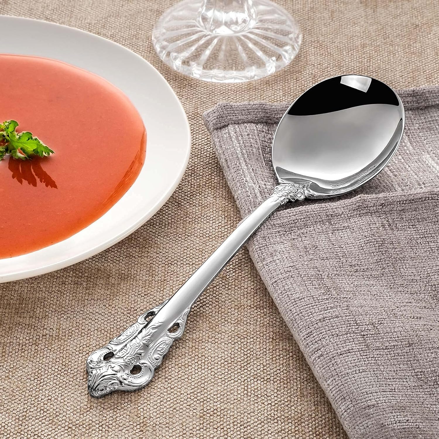 KEAWELL Gorgeous Round Soup Spoon  Set of 4  18/10 Stainless Steel  Luxury Bouillon Spoon  Dishwasher Safe  Fine Mirror Polished (Silver)