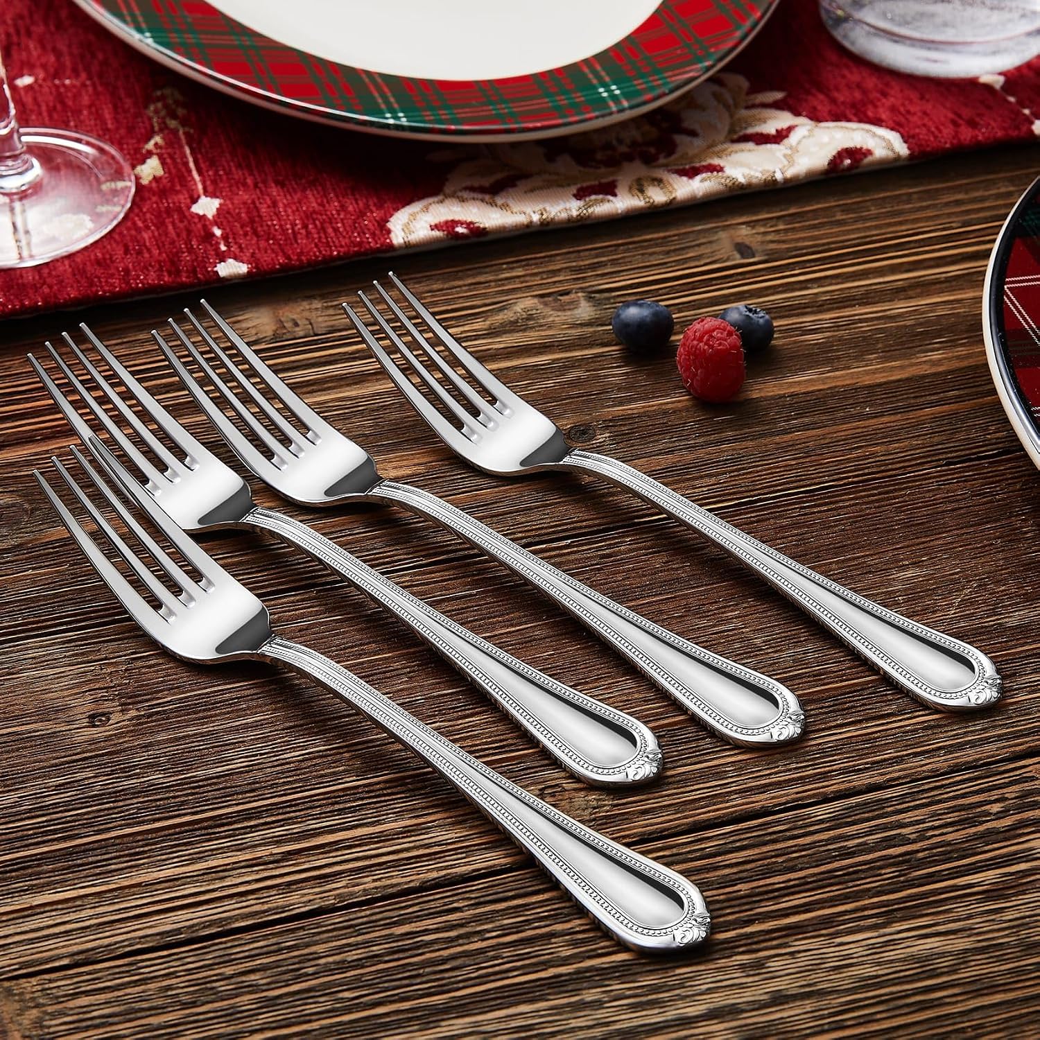 KEAWELL Pearl Edge 4-Piece Premium Fork Set  18/10 Stainless Steel  Fine Silverware with Mirror Finish  Dishwasher Safe (4  7.3" Salad Forks)