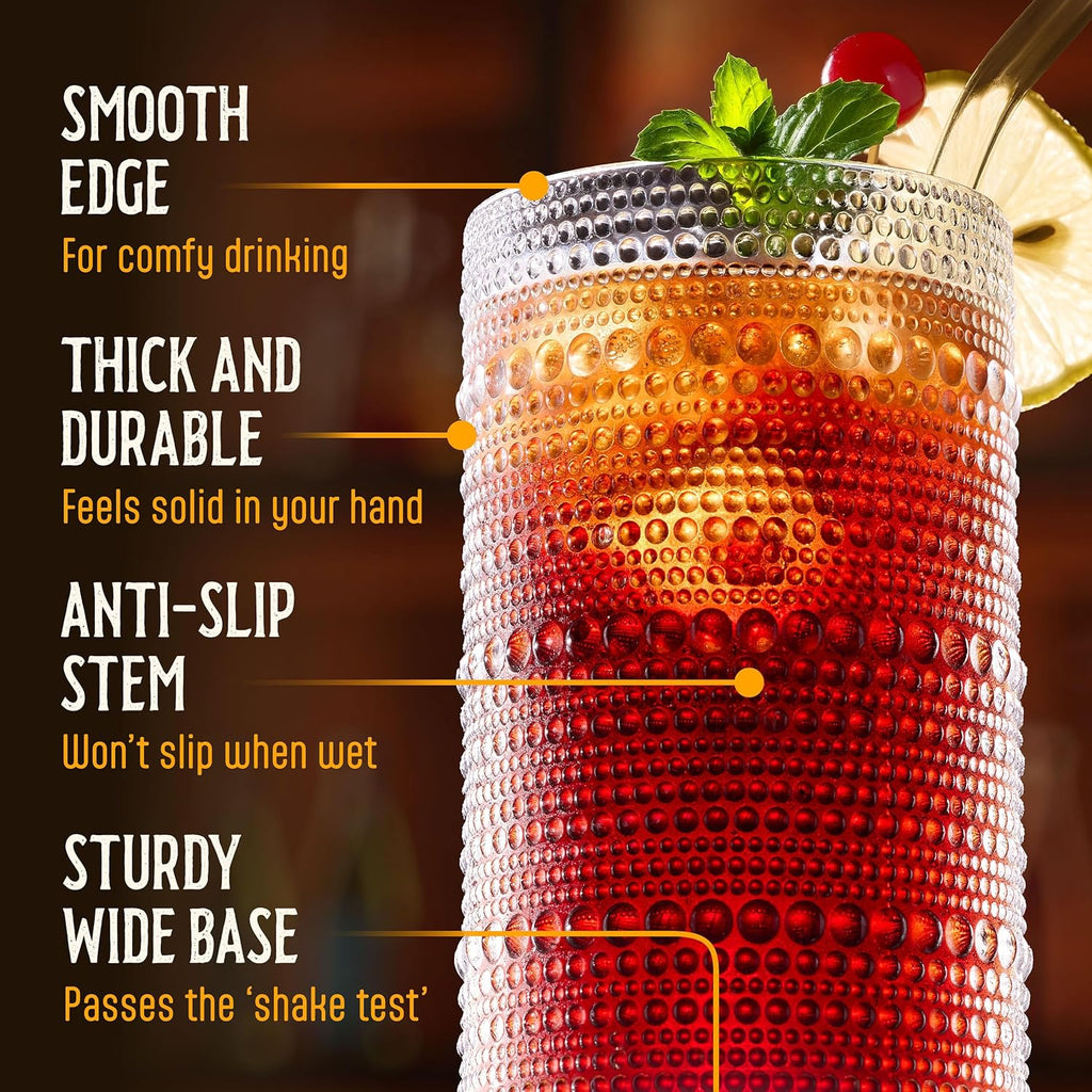15 Oz Hobnail Drinking Glasses Set of 6 - Clear Multipurpose Glassware Sets  Decorative & Stylish Glasses Drinking Set for Bar  Kitchen  Cocktail Glassware  Garden - Home  Dining  & Kitchen