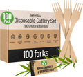 100% Bamboo Forks Set - High End Disposable Cutlery (100 Biodegradable Forks) | Reusable or Disposable Bamboo Utensils | Compostable FSC Certified Flatware for Weddings  Camping  Parties