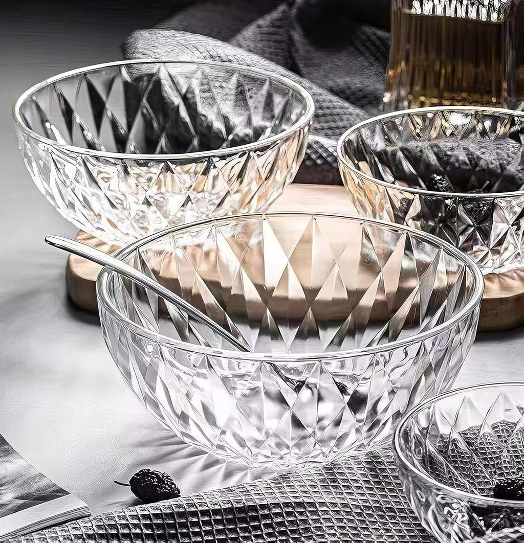 Le'raze Glass Diamond Design Bowl - Decorative Centerpiece for Kitchen & Home Decor  Great for Dining  Living Room  Serving  Salad  Pasta  Candy  Fruit