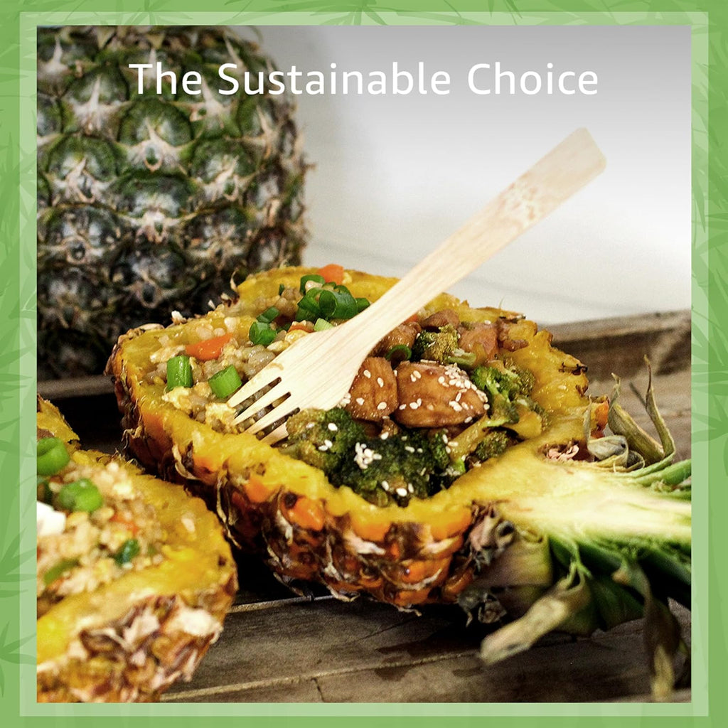 100% Bamboo Forks Set - High End Disposable Cutlery (100 Biodegradable Forks) | Reusable or Disposable Bamboo Utensils | Compostable FSC Certified Flatware for Weddings  Camping  Parties