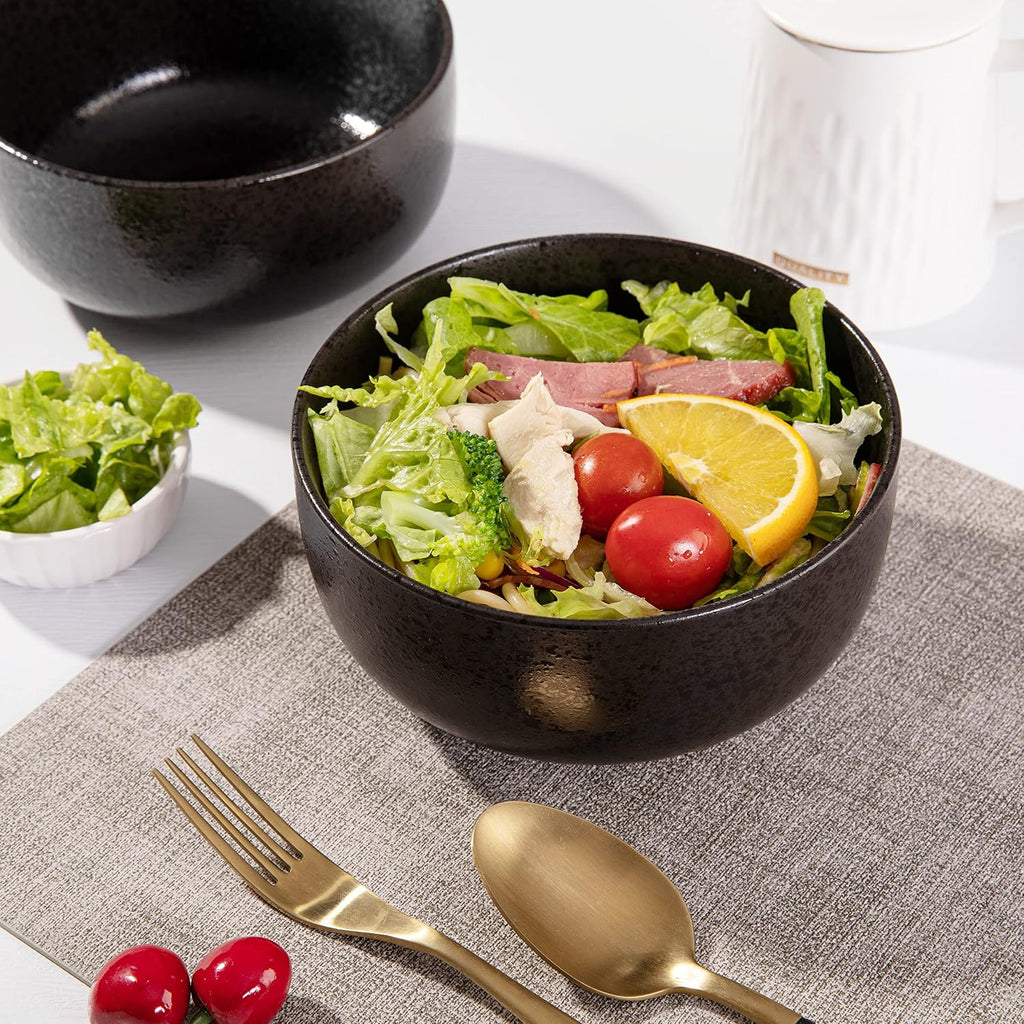 S&Q'S CERAMICS Soup Bowls - 36 Ounce Ceramic Bowl Set  Kitchen Bowls for Large Cereal  Noodle  Soup  Breakfast  Microwave and Dishwasher Safe  [Set of 4]  Black and Grey