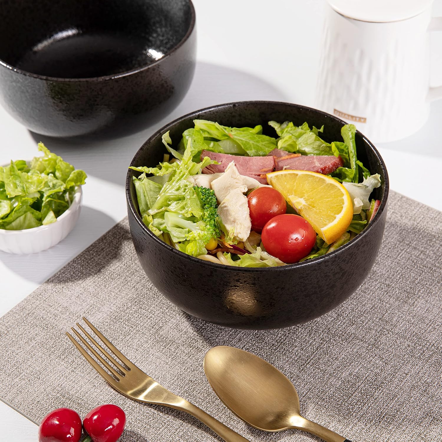 S&Q'S CERAMICS Soup Bowls - 36 Ounce Ceramic Bowl Set  Kitchen Bowls for Large Cereal  Noodle  Soup  Breakfast  Microwave and Dishwasher Safe  [Set of 4]  Black and Grey