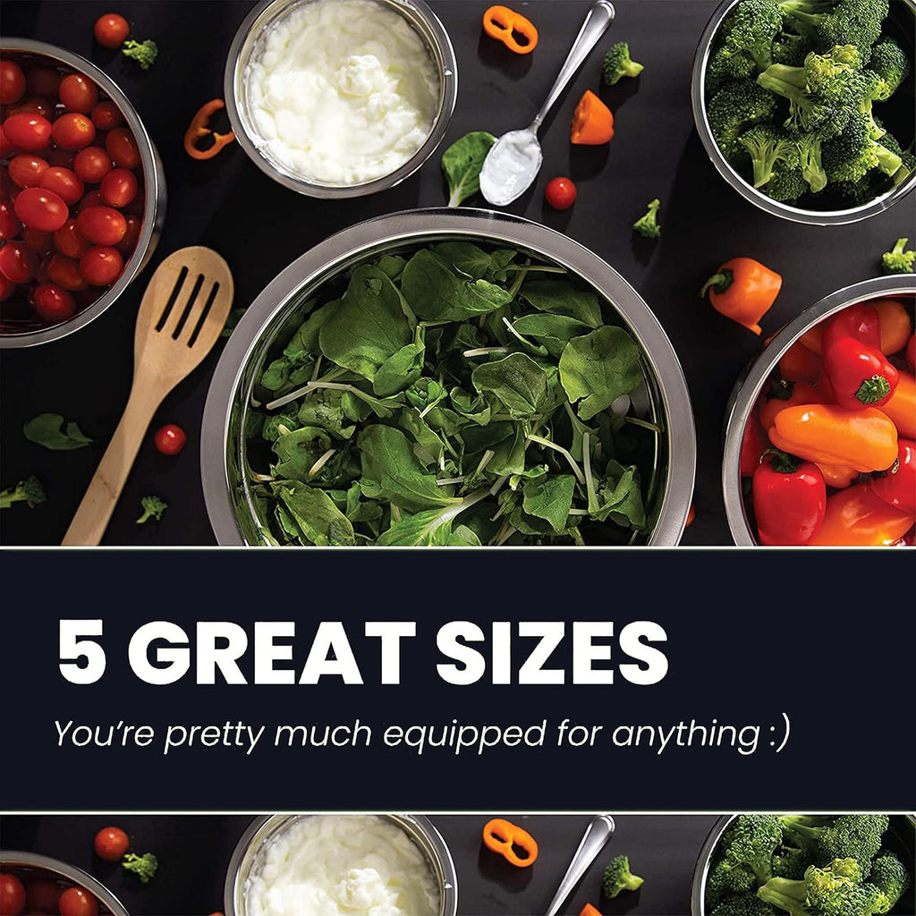 WHYSKO Meal Prep Stainless Steel Mixing Bowl (5-Piece Set) Home  Refrigerator  and Kitchen Food Storage Organizers | Ecofriendly  Heavy Duty  No Lids
