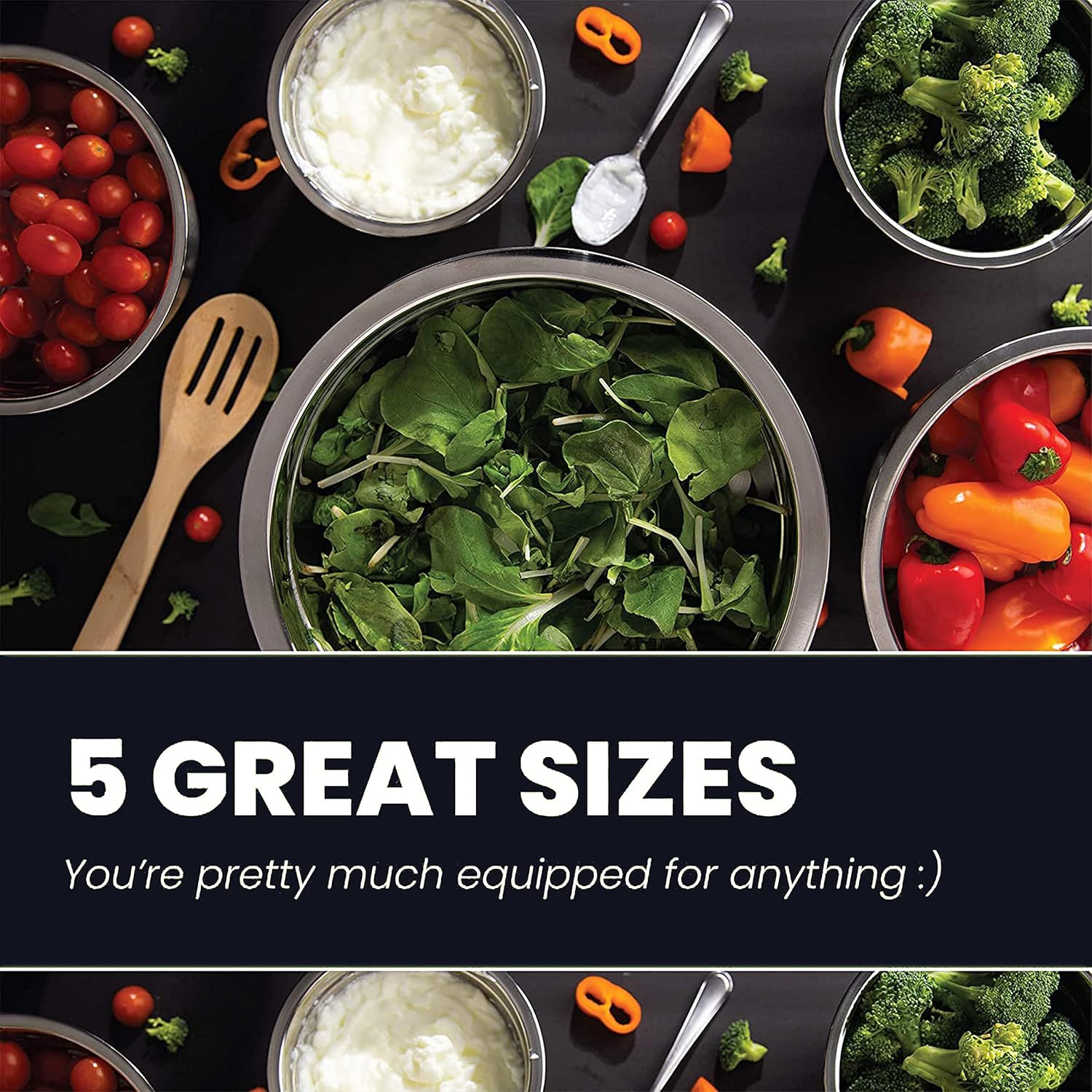 WHYSKO Meal Prep Stainless Steel Mixing Bowl (5-Piece Set) Home  Refrigerator  and Kitchen Food Storage Organizers | Ecofriendly  Heavy Duty  No Lids