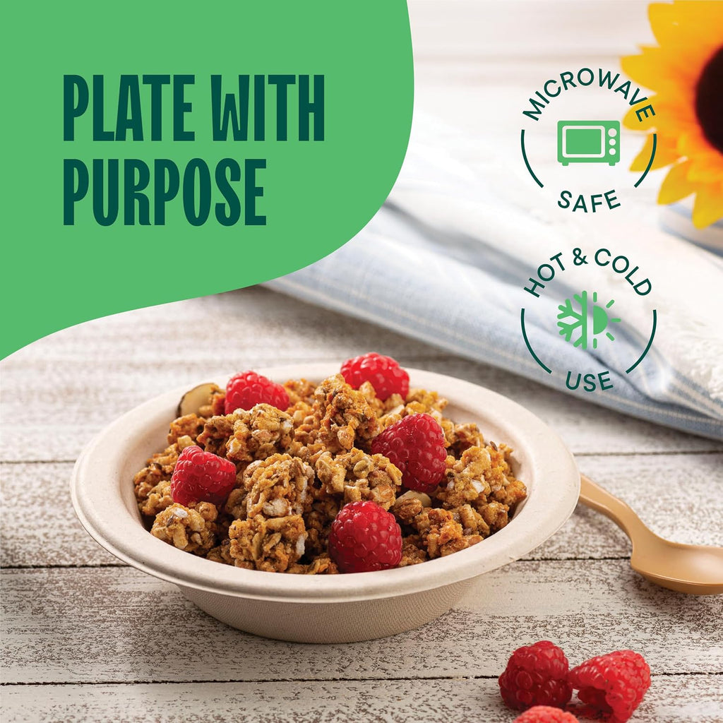 Stack Man Paper Bowls  100% Compostable Disposable Soup Bowl [125-Pack] 12 oz. Heavy Duty  Eco-Friendly  Biodegradable Bagasse Hot Food Plates and Bowls - Natural Brown (BPI Certified) (PFAS-Free)