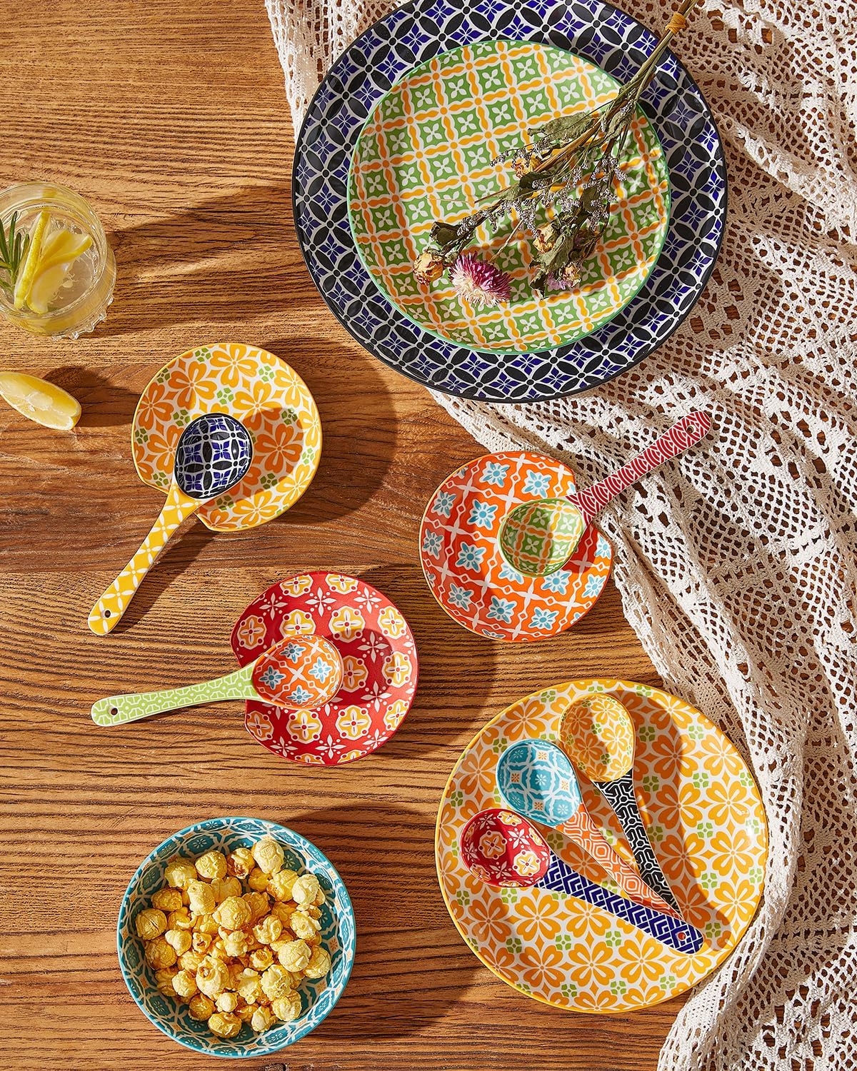 Ceramic Small Serving Spoons  Colorful Soup Spoon Set for Cereal  Yogurt  Dips  Ice Cream  Ramen  Dishwasher & Microwave Safe  Cute Decorative Spoon Set of 6
