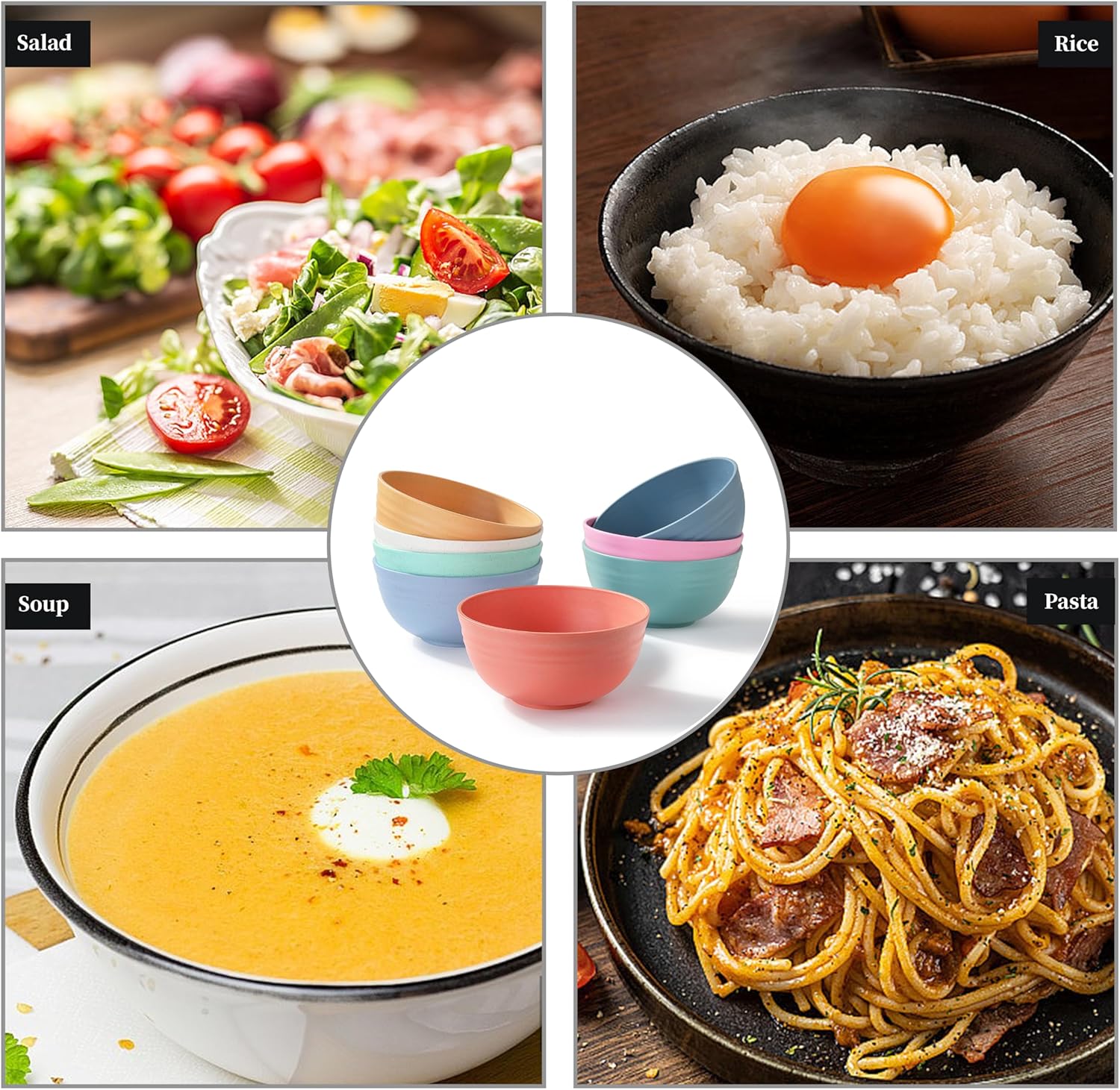 8PCS Cereal Bowl  Ohola Unbreakable Wheat Straw Cereal Bowls  Microwave & Dishwasher Safe Kitchen Bowls for Cereal  Snack  Soup  Salad and Rice  MultiColors  BPA Free  26oz (Ser of 8)