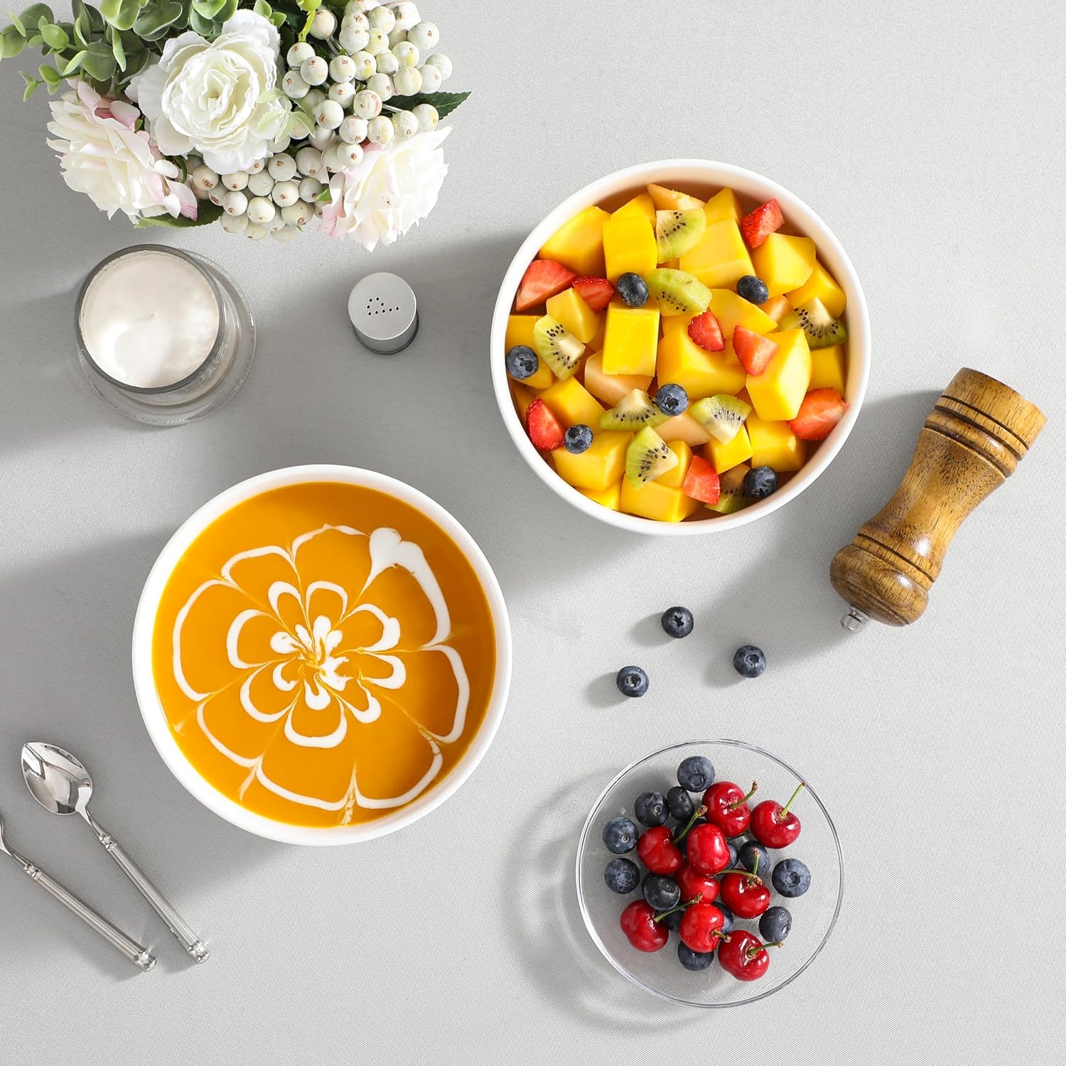 MALACASA Salad Bowls Set  44 OZ (7") Large Soup Bowls Cereal Bowl for Kitchen  White Ceramic Bowls Set of 2  Dishwasher & Microwave Safe Series REGULAR