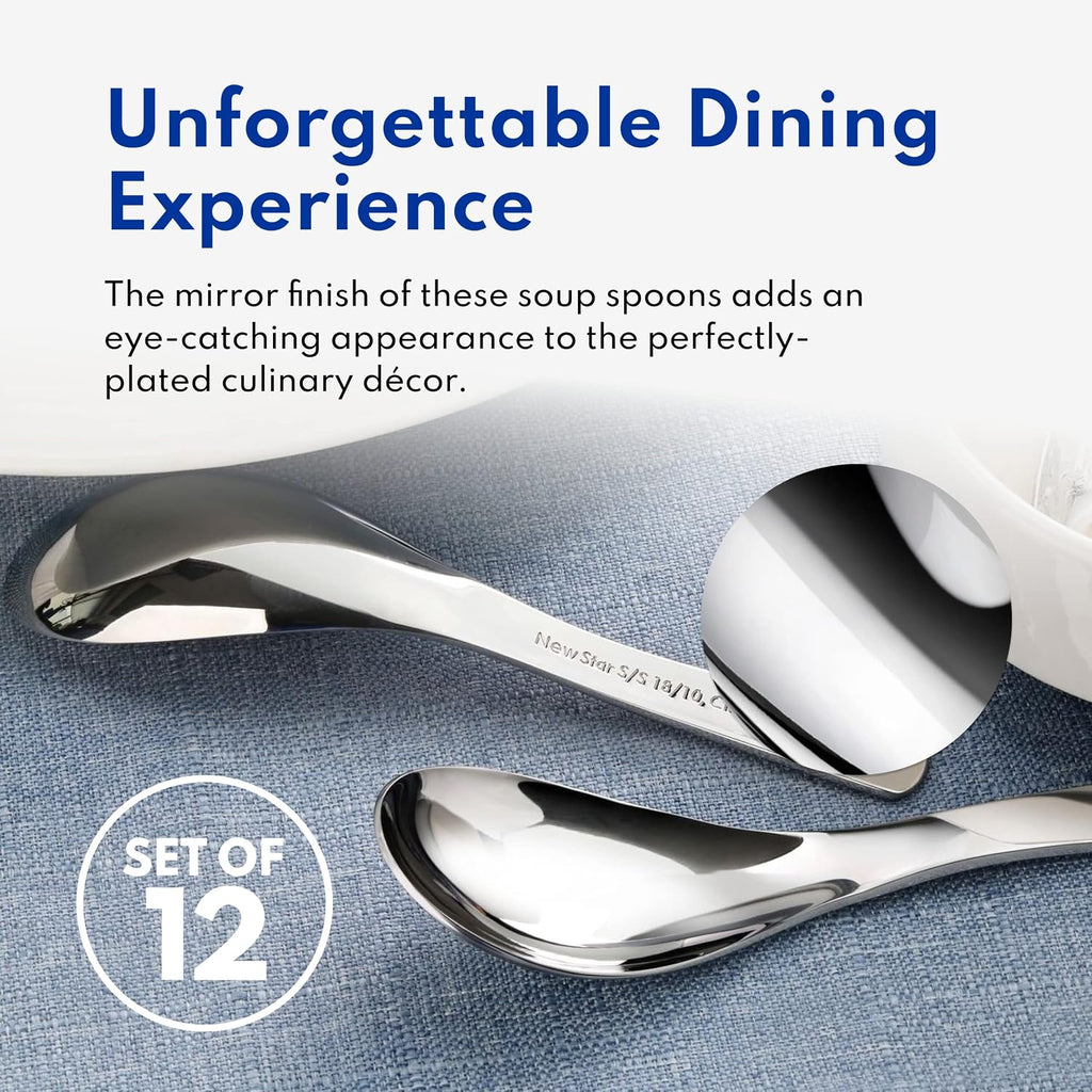 New Star Foodservice 1029062 Extra Heavy Duty Stainless Steel 18/10 Soup Spoons  Set of 12