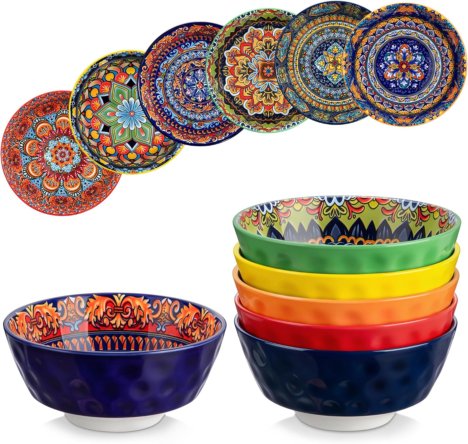 vancasso 26oz Cereal Bowls Set of 6  Boho Ceramic Soup Bowls with Colorful Bohemian Pattern  Microwave & Dishwasher Safe Serving Bowls for Salad  Oatmeal  Pasta  KRVI Series