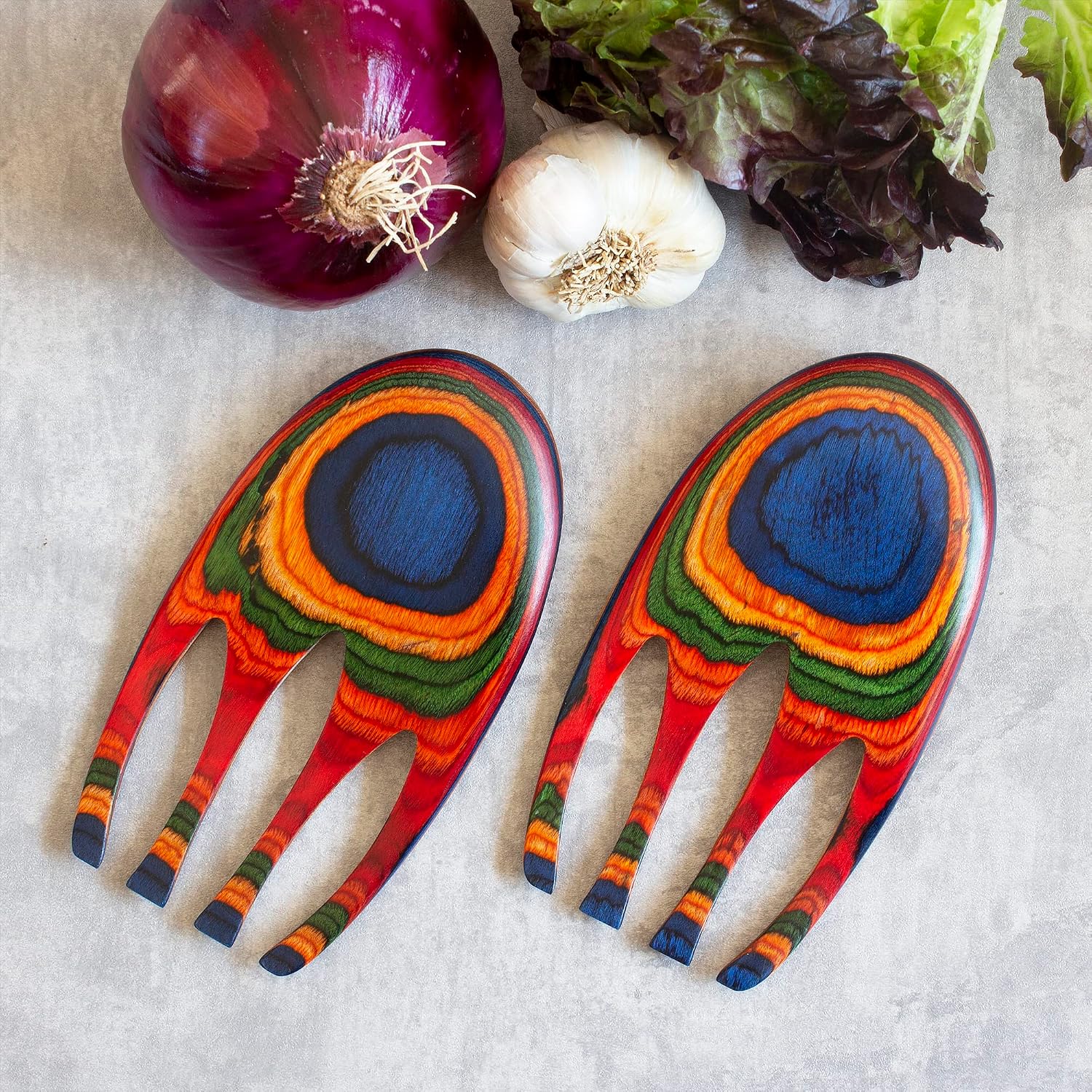 Totally Bamboo Baltique Marrakesh Collection Salad Hands Serving Utensil Set  Colorful Wooden Salad Servers