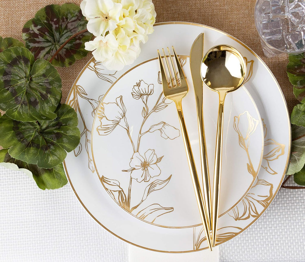 Novelty Modern Flatware  Cutlery  Disposable Plastic Salad forks Luxury Gold 32 Count