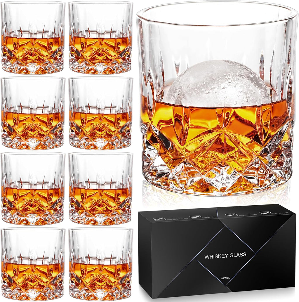 Whiskey Glasses Set of 8  11 oz Crystal Old Fashioned Glasses  Buy 6 Get 2 Free  Perfect for Bourbon  Scotch  Vodka  Gift for Men  Women  Dad  Father