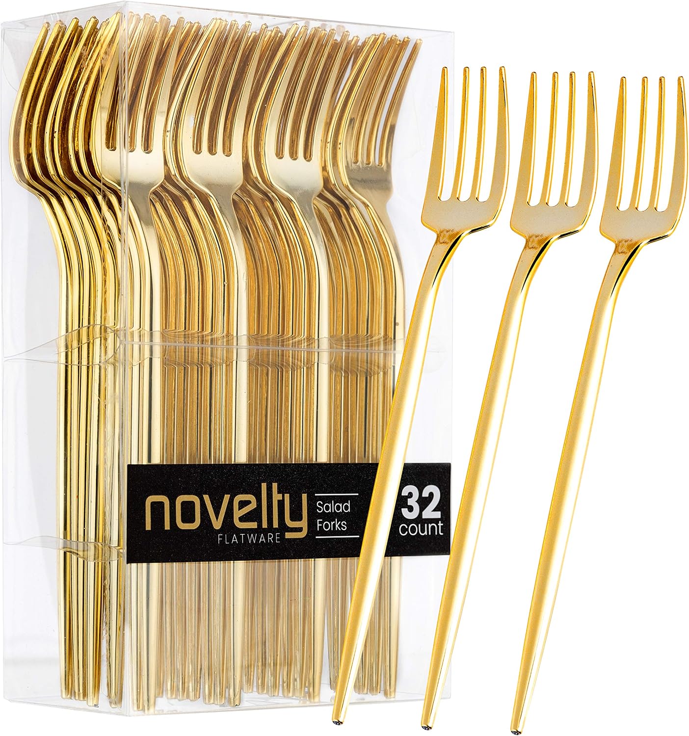 Novelty Modern Flatware  Cutlery  Disposable Plastic Salad forks Luxury Gold 32 Count