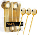 Novelty Modern Flatware  Cutlery  Disposable Plastic Soup Spoons Luxury Gold 32 Count