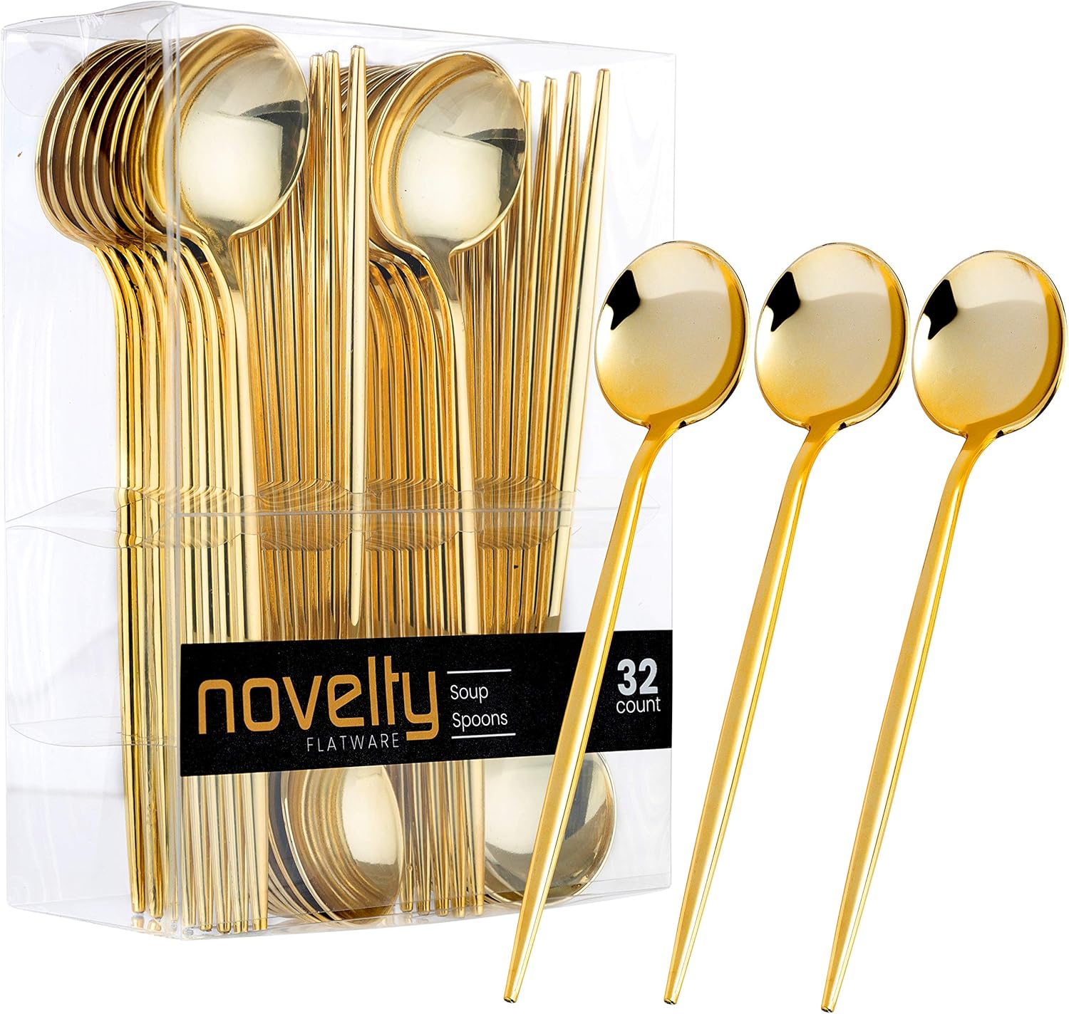 Novelty Modern Flatware  Cutlery  Disposable Plastic Soup Spoons Luxury Gold 32 Count