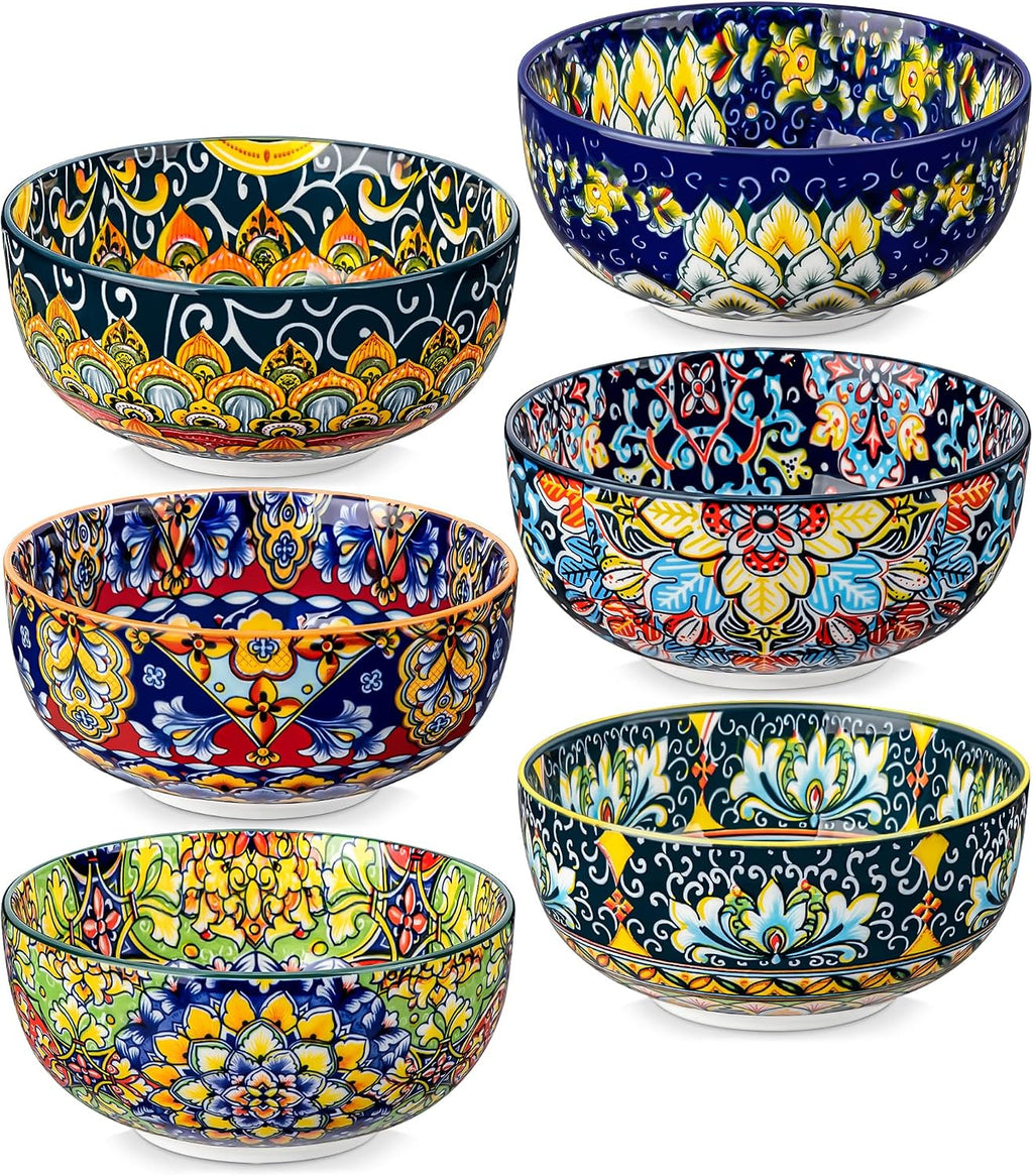 vancasso Cereal Bowls Set of 6  Bohemian Ceramic Soup Bowls  28 oz Colorful Bowls Set for Kitchen  Dishwasher & Microwave Safe for Salad  Pasta  Rice  Oatmeal  Fruit