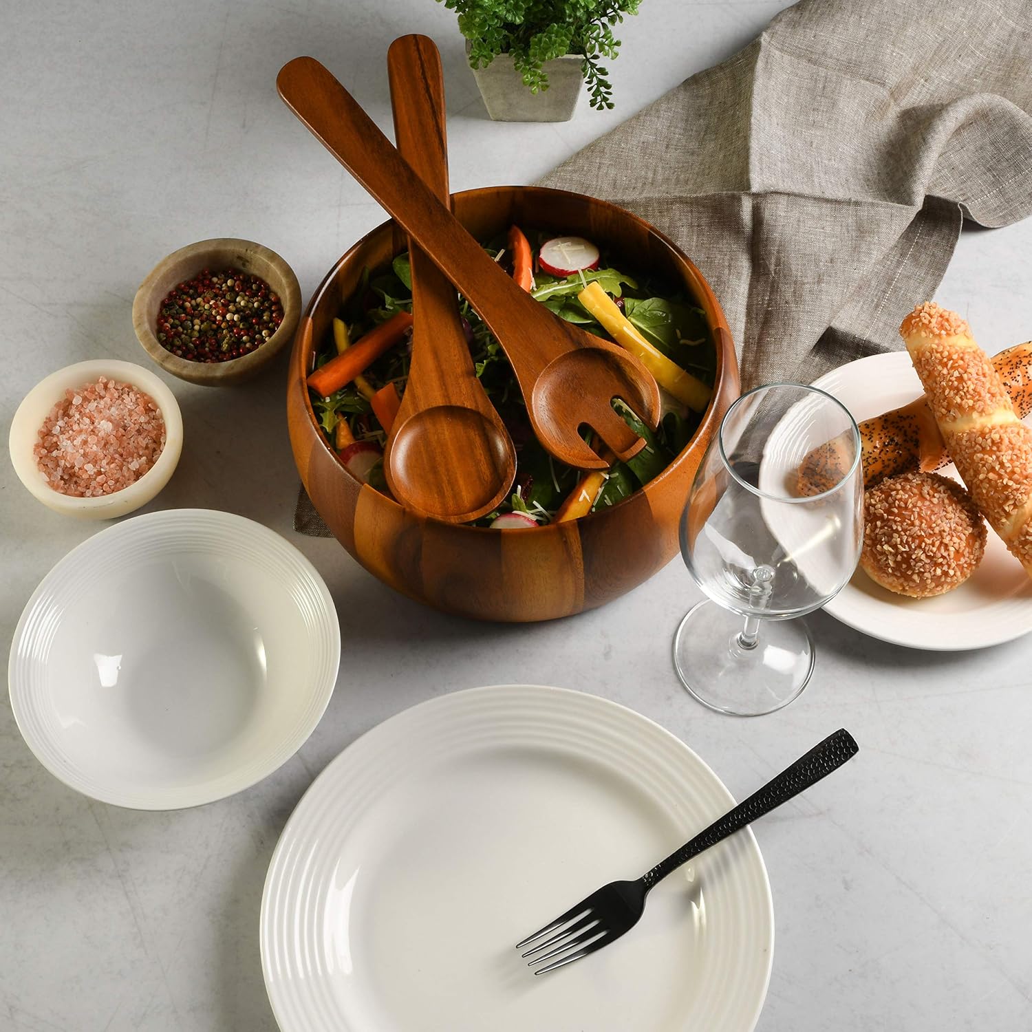 Gibson Home Laurel Acacia Wood Salad Bowl Set  3 - Piece  Acacia Wood