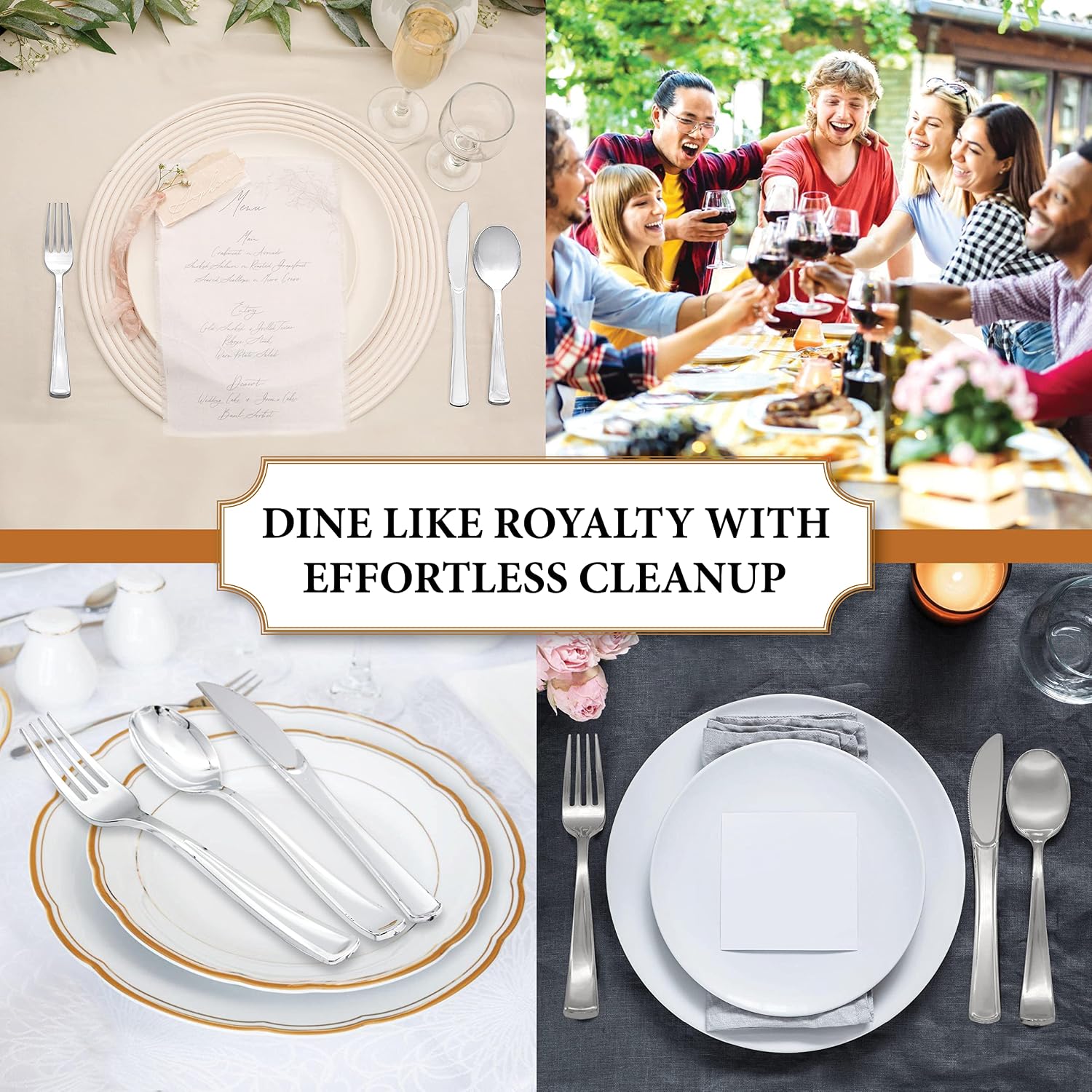 Party Essentials Disposable Plastic Cutlery/Heavy-Duty Flatware/Silverware for All Events  50-Count  Shiny Silver Soup Spoons