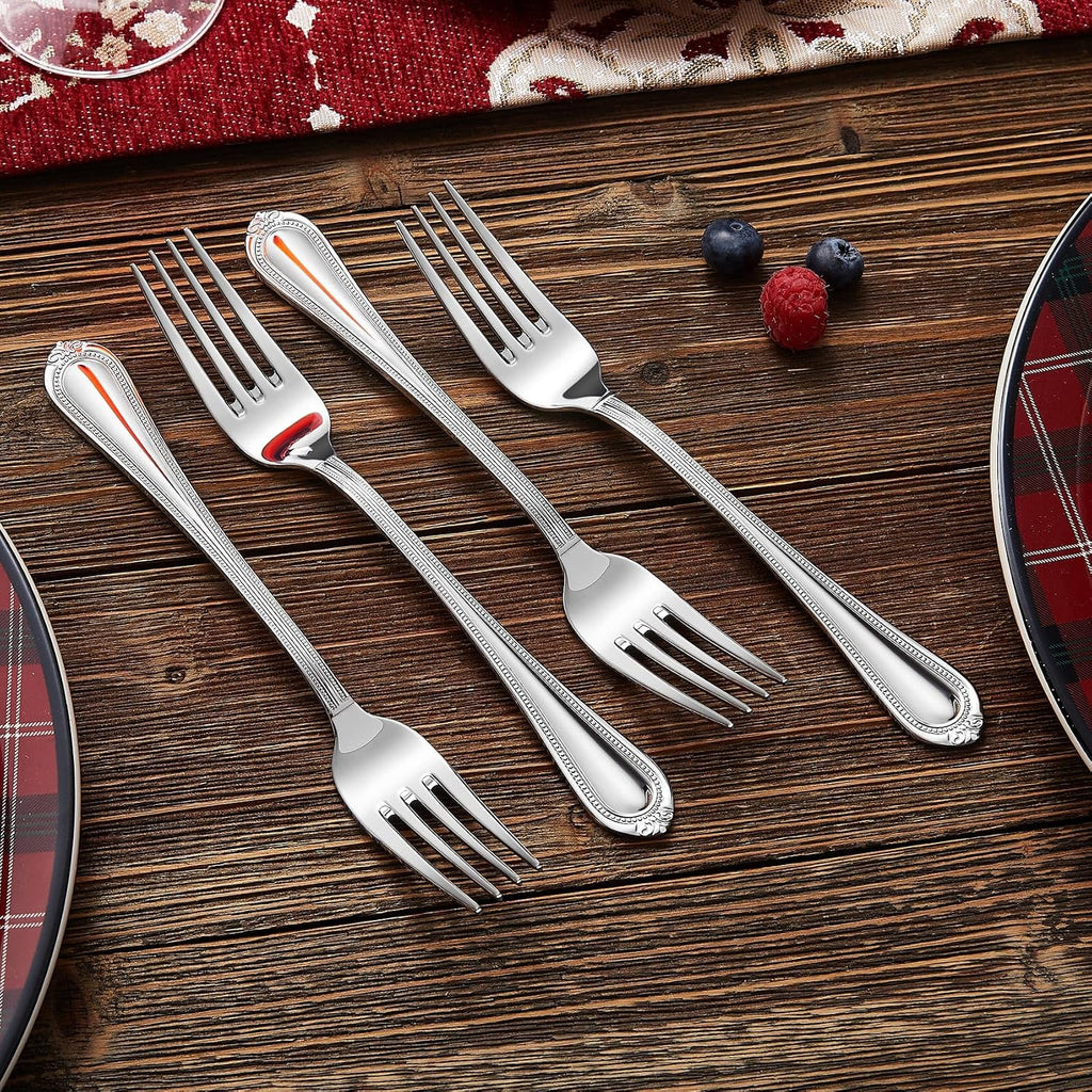 KEAWELL Pearl Edge 4-Piece Premium Fork Set  18/10 Stainless Steel  Fine Silverware with Mirror Finish  Dishwasher Safe (4  7.3" Salad Forks)