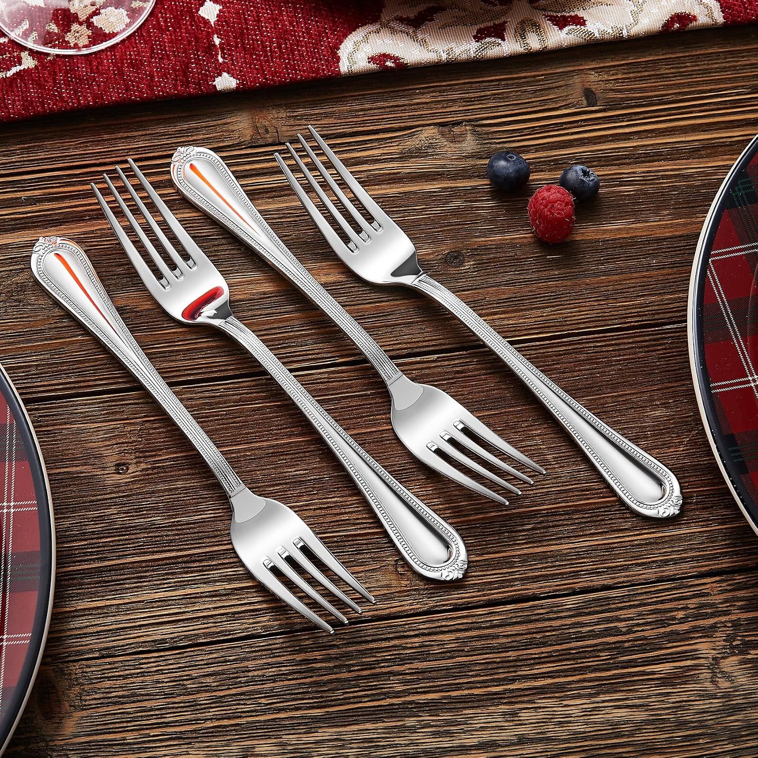KEAWELL Pearl Edge 4-Piece Premium Fork Set  18/10 Stainless Steel  Fine Silverware with Mirror Finish  Dishwasher Safe (4  7.3" Salad Forks)