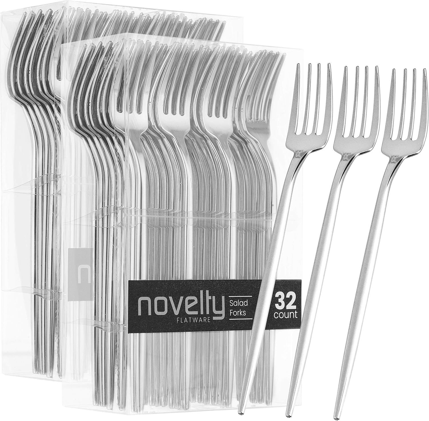 Novelty Modern Flatware  Cutlery  Disposable Plastic Salad forks Luxury Silver 64 Count