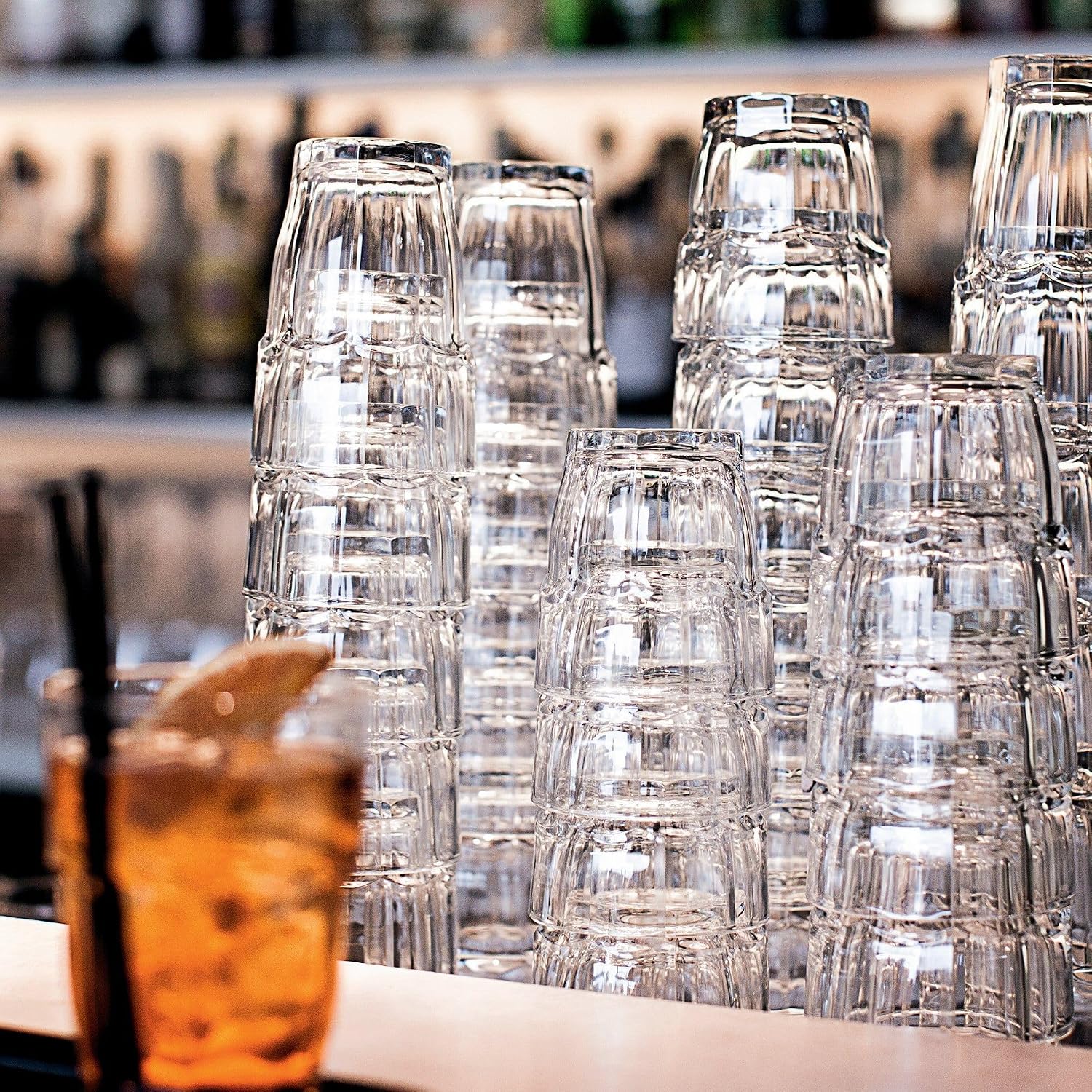 Bormioli Rocco Rock Bar Stackable Beverage  Set Of 6 Dishwasher Safe Drinking Glasses For Soda  Juice  Milk  Coke  Beer  Spirits – 12.5oz Durable Tempered Glass Water Tumblers For Daily Use