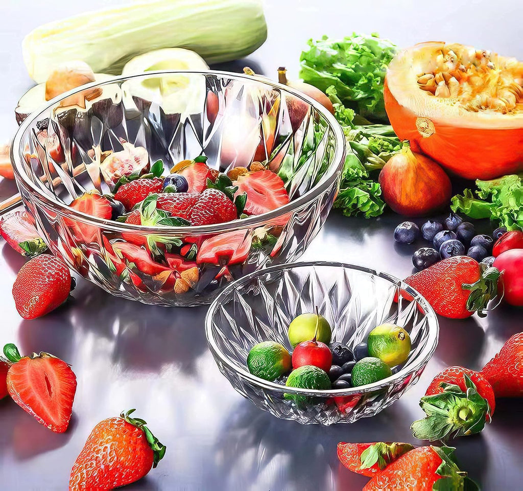 Le'raze Glass Diamond Design Bowl - Decorative Centerpiece for Kitchen & Home Decor  Great for Dining  Living Room  Serving  Salad  Pasta  Candy  Fruit
