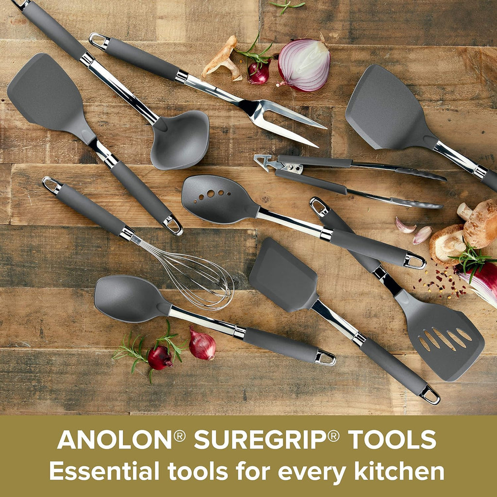 Anolon SureGrip Stainless Steel Meat Fork/Kitchen Tool  13.25 Inch  Gray 46288