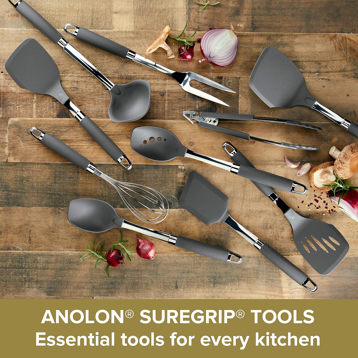Anolon SureGrip Stainless Steel Meat Fork/Kitchen Tool  13.25 Inch  Gray 46288